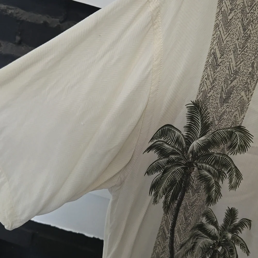 Pierre Cardin Cream Casual Button Down Shirt with Tropical Print - Picture 2 of 8